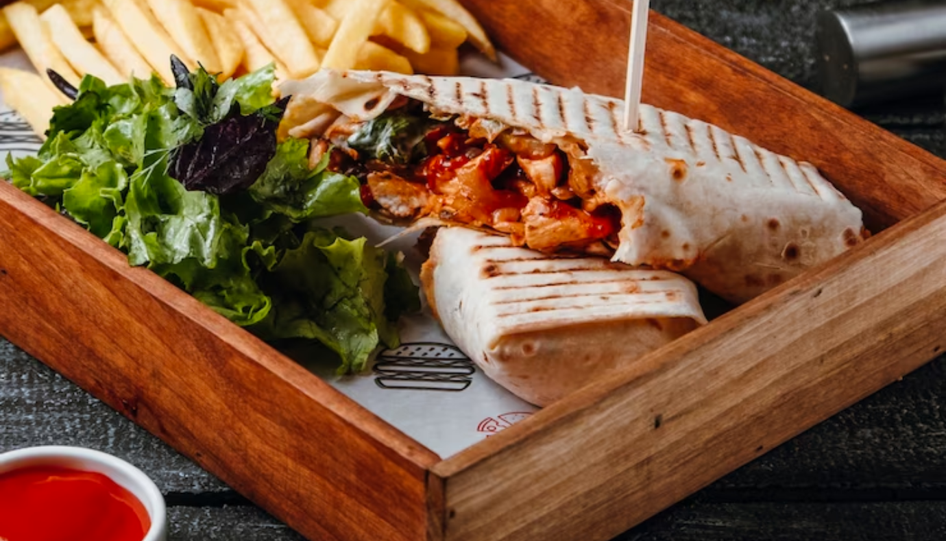 Kung Pao chicken tortilla wrap